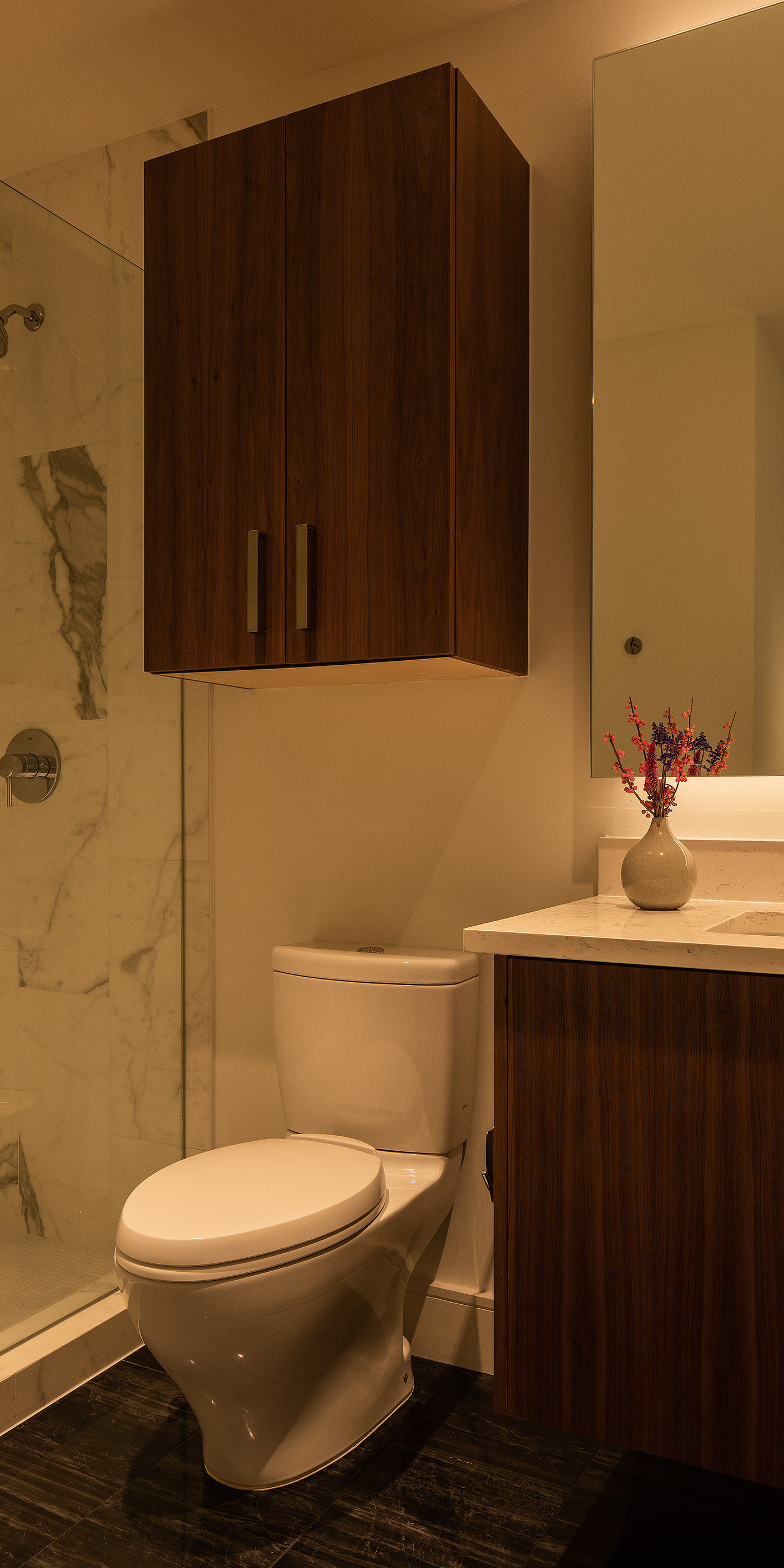 An Austin residential bathroom with Lutron Ketra lights and HomeWorks