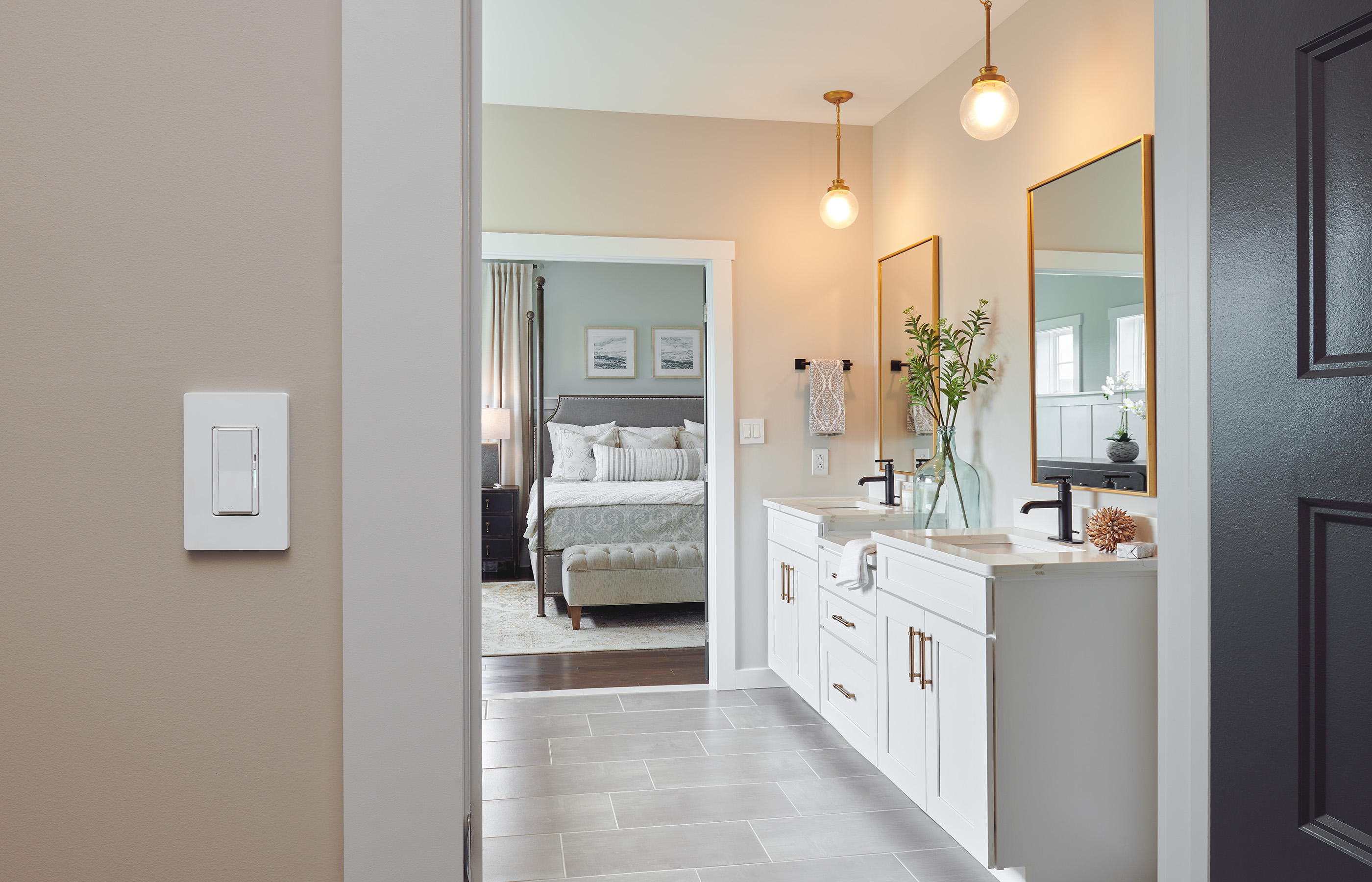 A Northwest private residence bathroom with Lutron Caséta & Dimmers & Switches