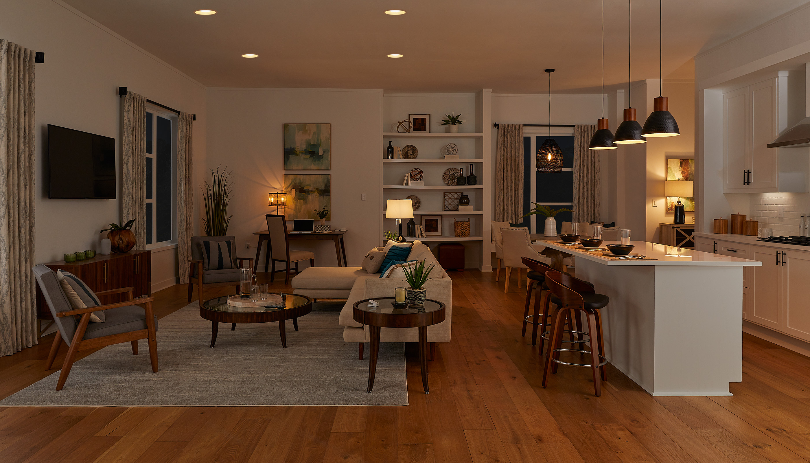 A Southeast private residence living room with Lutron Caséta, Pico, Smart Plugs & Dimmers & Switches