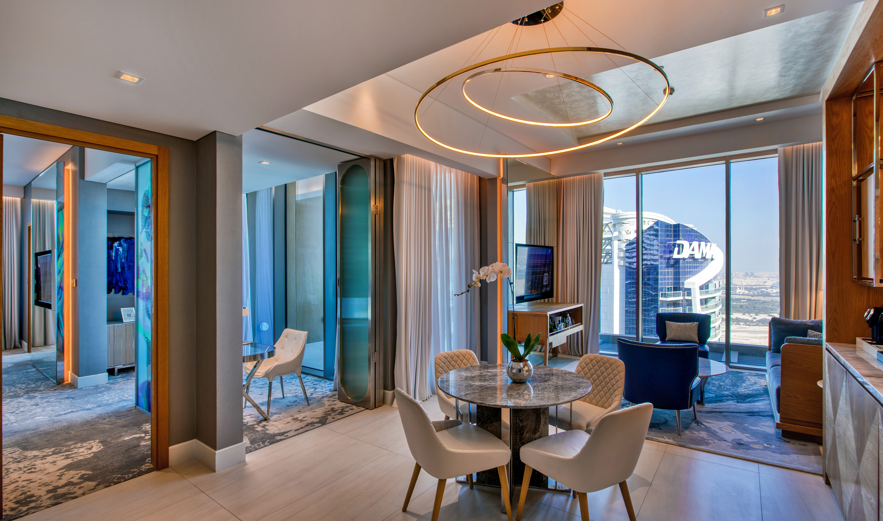A Dubai hospitality residence with Lutron drapery, myRoom XC, Palladiom, keypads & remote