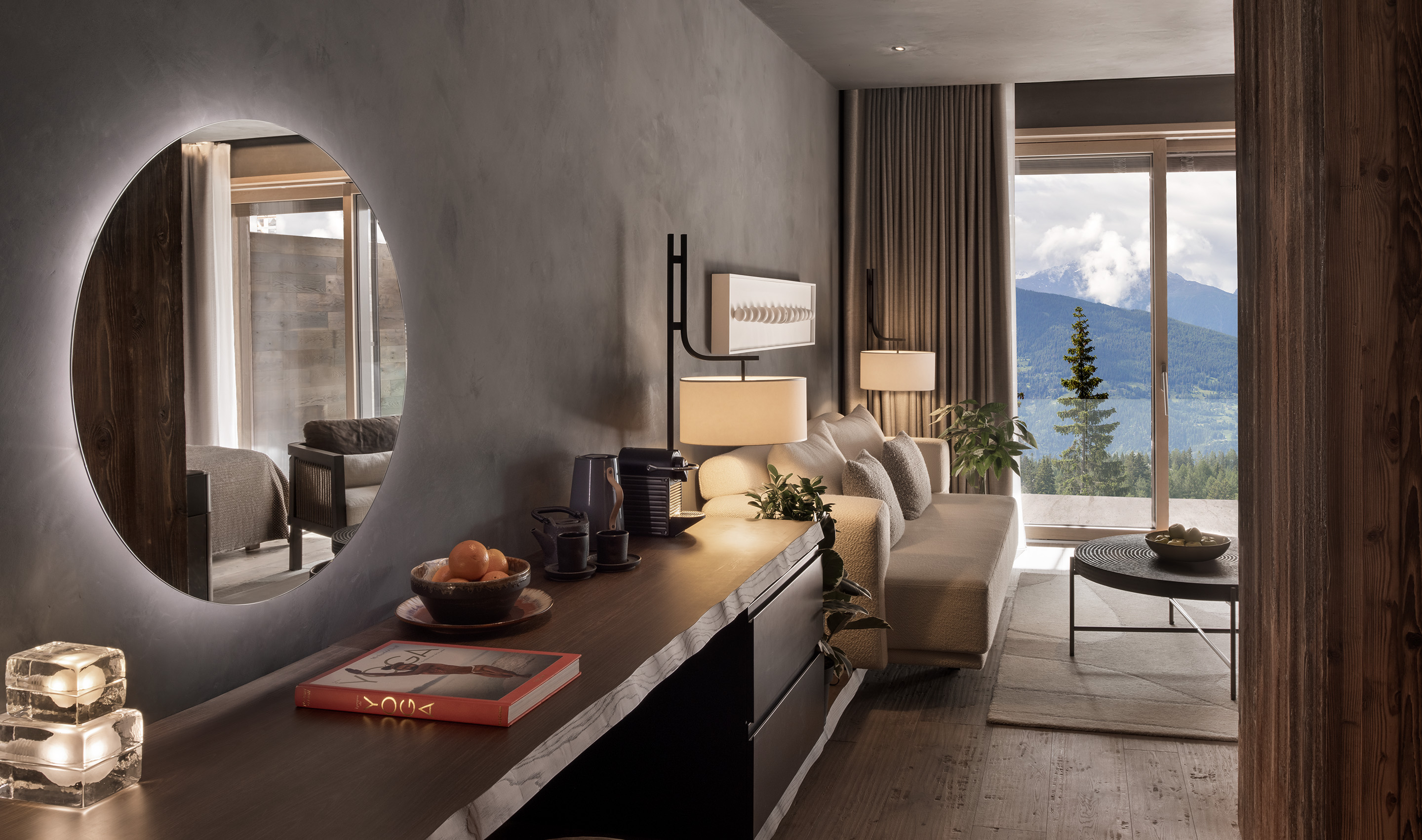 A Switzerland hsopitality Guest Room with Lutron drapery & myRoom XC. Photography John Athimaritis