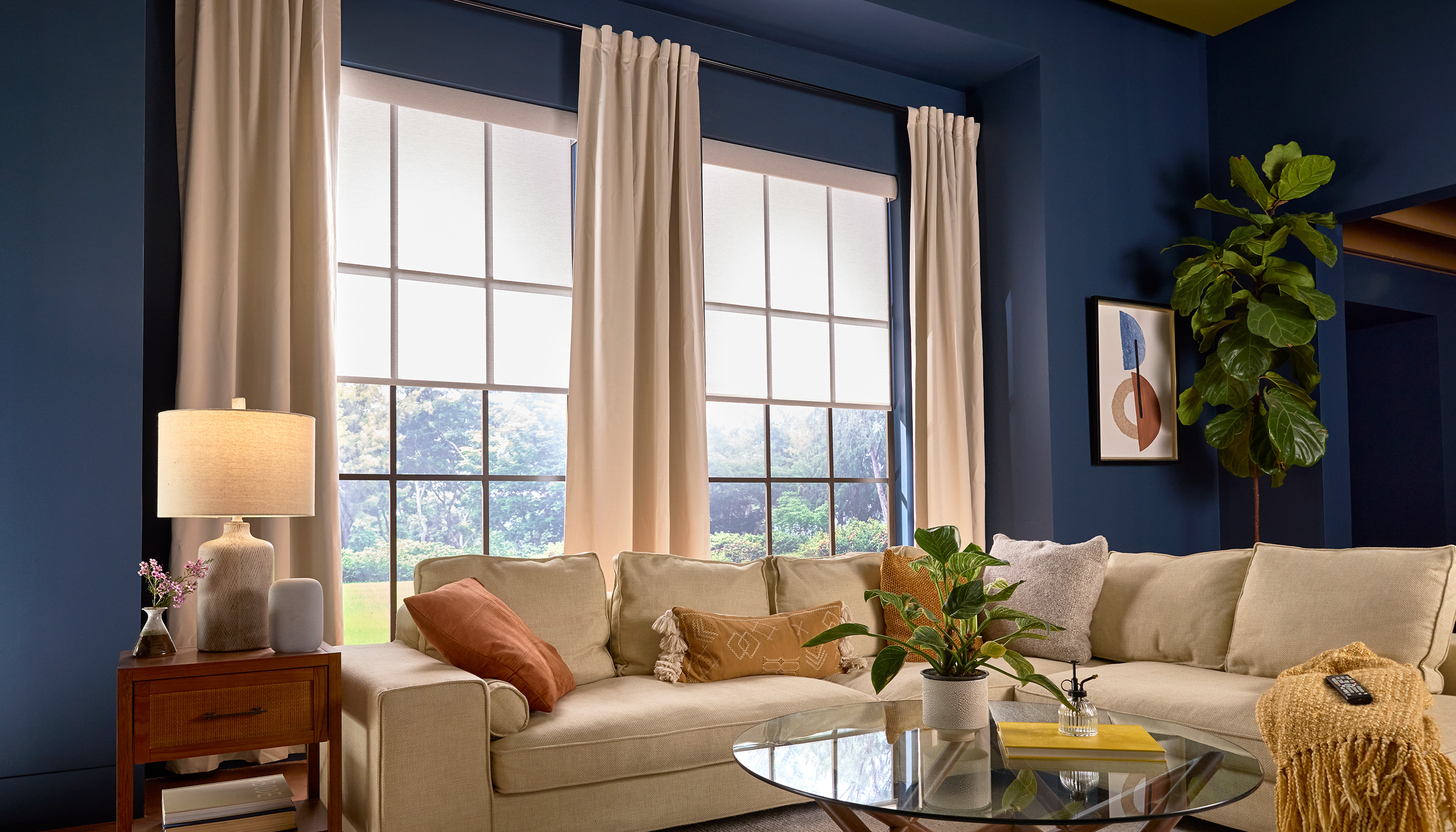 A Northeast private residence living room with Lutron Serena