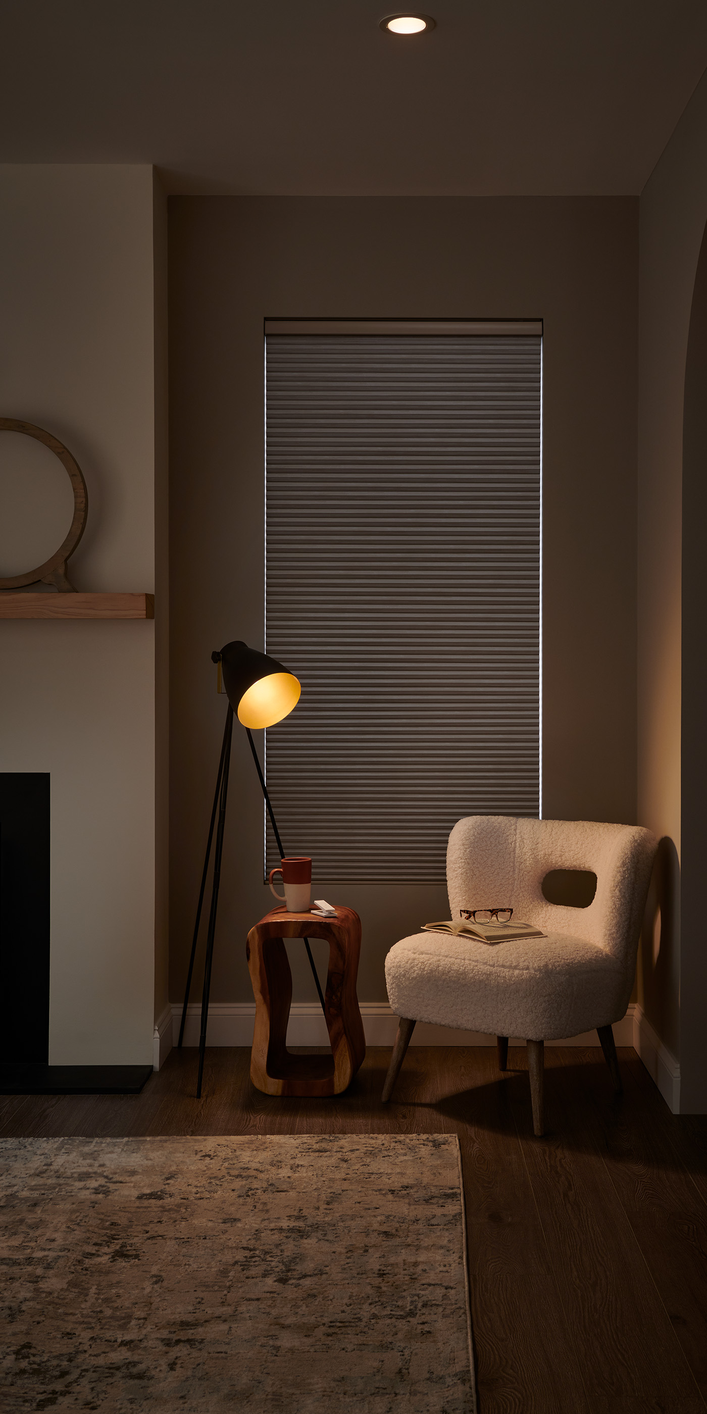 A Northeast private residence living room with Lutron Serena & Honeycomb Shade