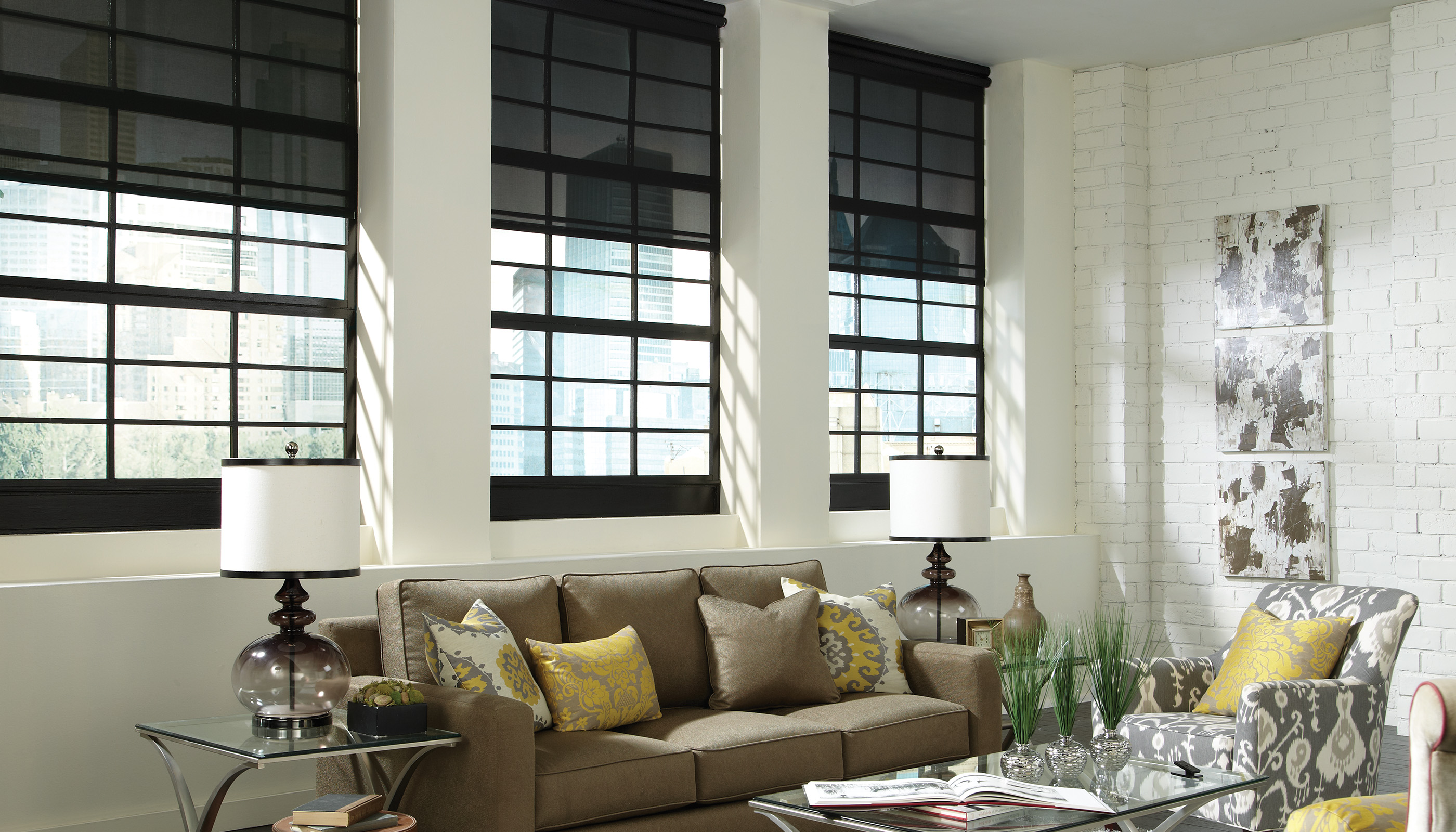 A Northeast private residence living room with Lutron Serena & Roller shades