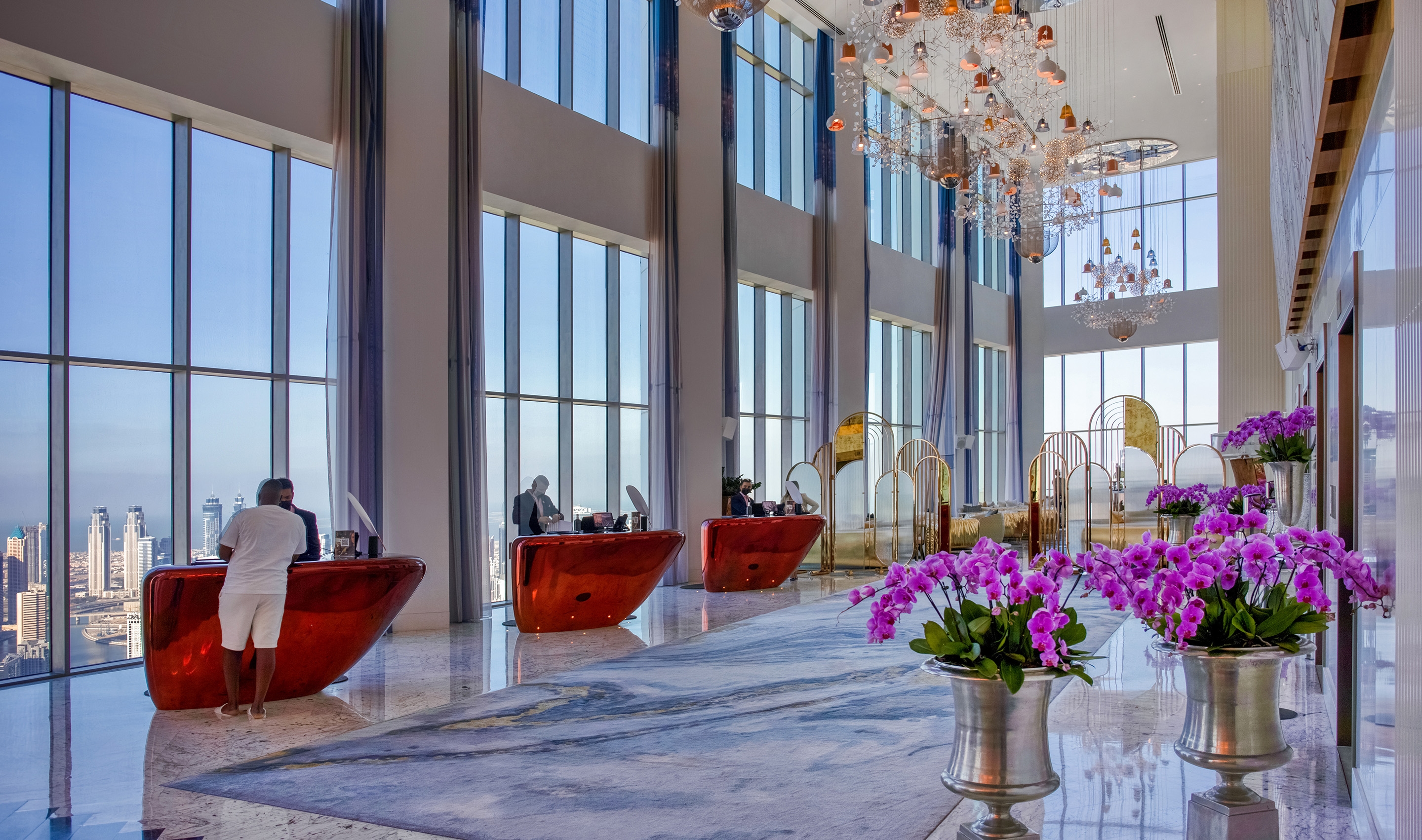 A Dubai hospitality lobby & public spaces with Lutron drapery, Quantrum