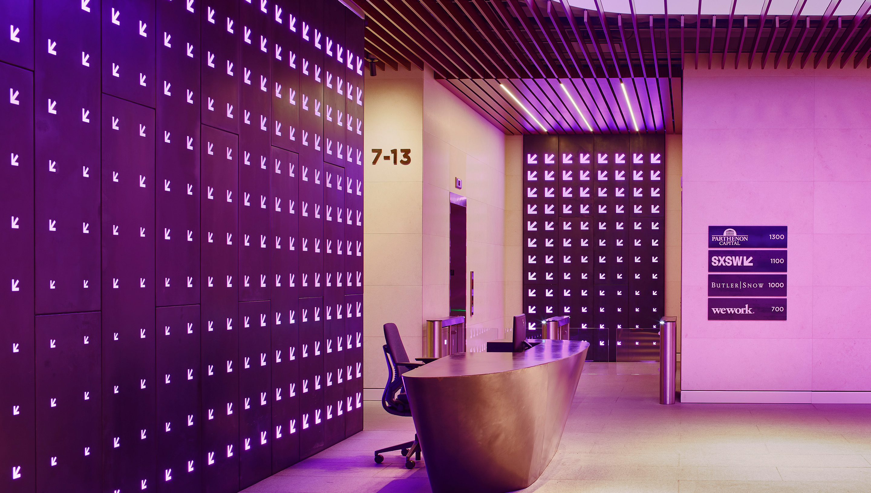 An Austin commercial lobby & atrium with Lutron Ketra lamps and Athena. Photography: Andrea Calo