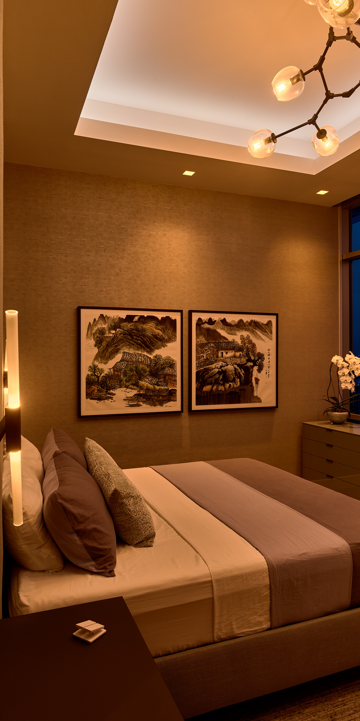 An Austin residential bedroom with Lutron Ketra lights, HomeWorks, and Picos.