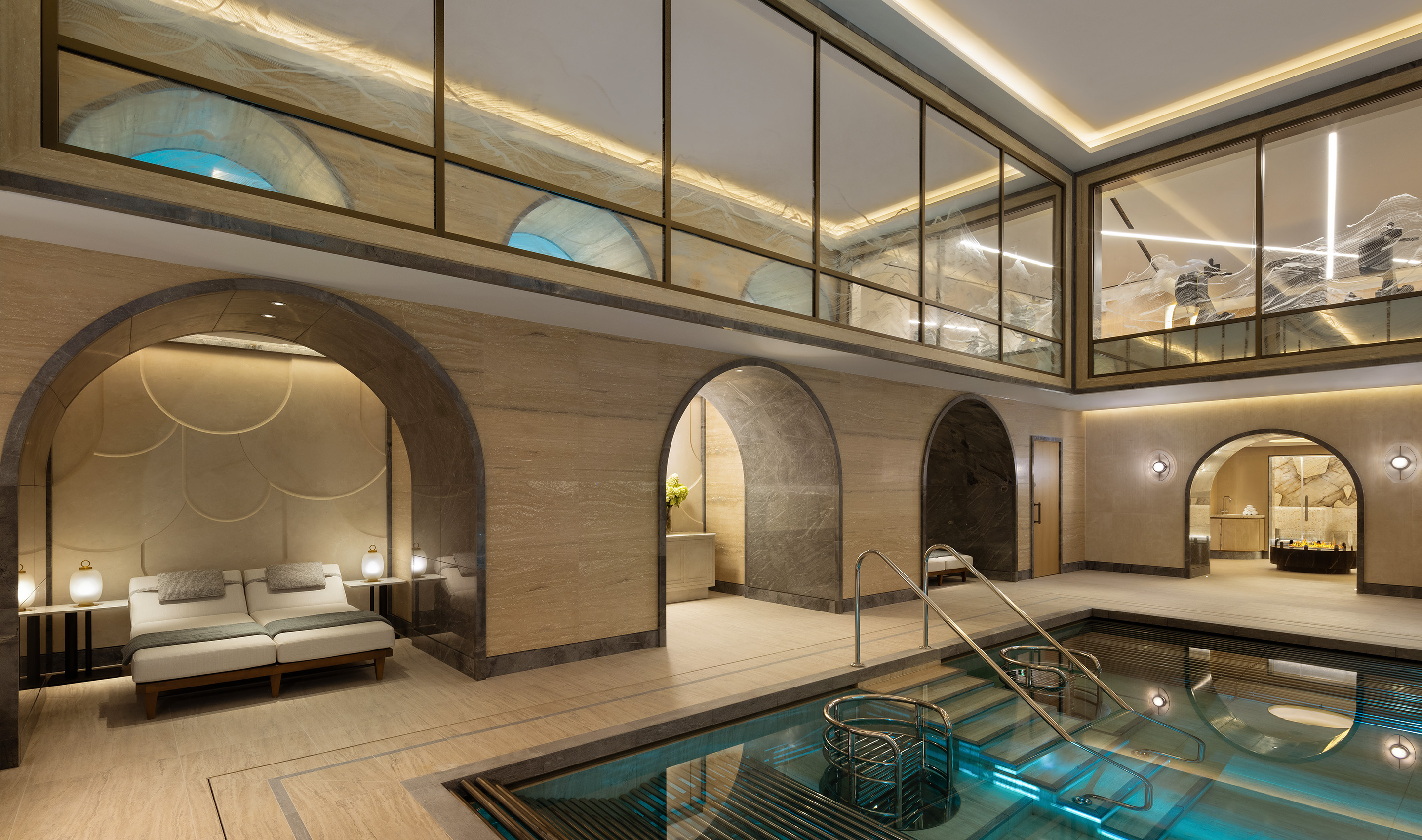 A London hospitality gym & spa with Lutron Quantum. Photography John Athimaritis