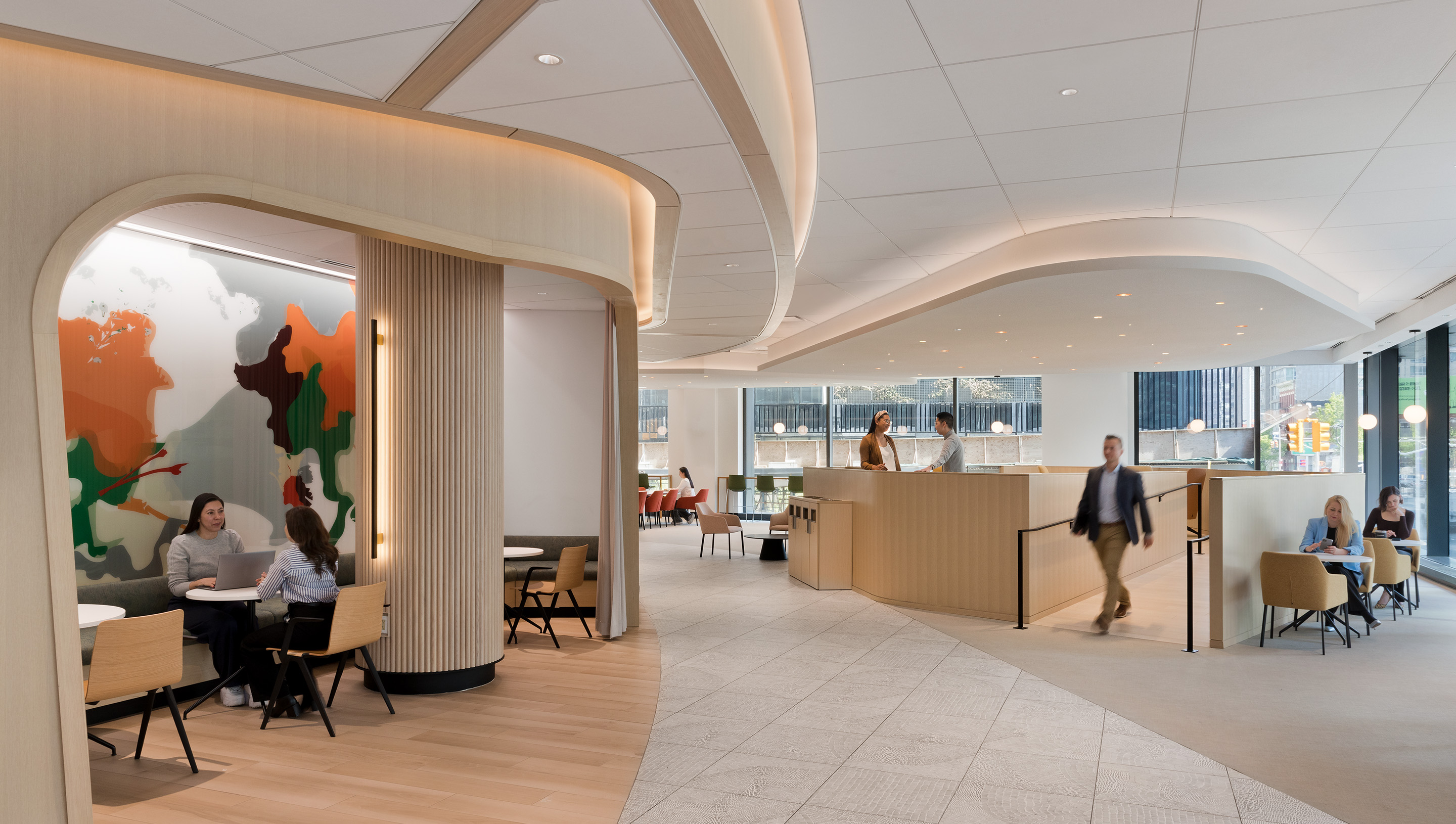 A New York City commercial collaborative space with Lutron embedded fixture technology and Athena.