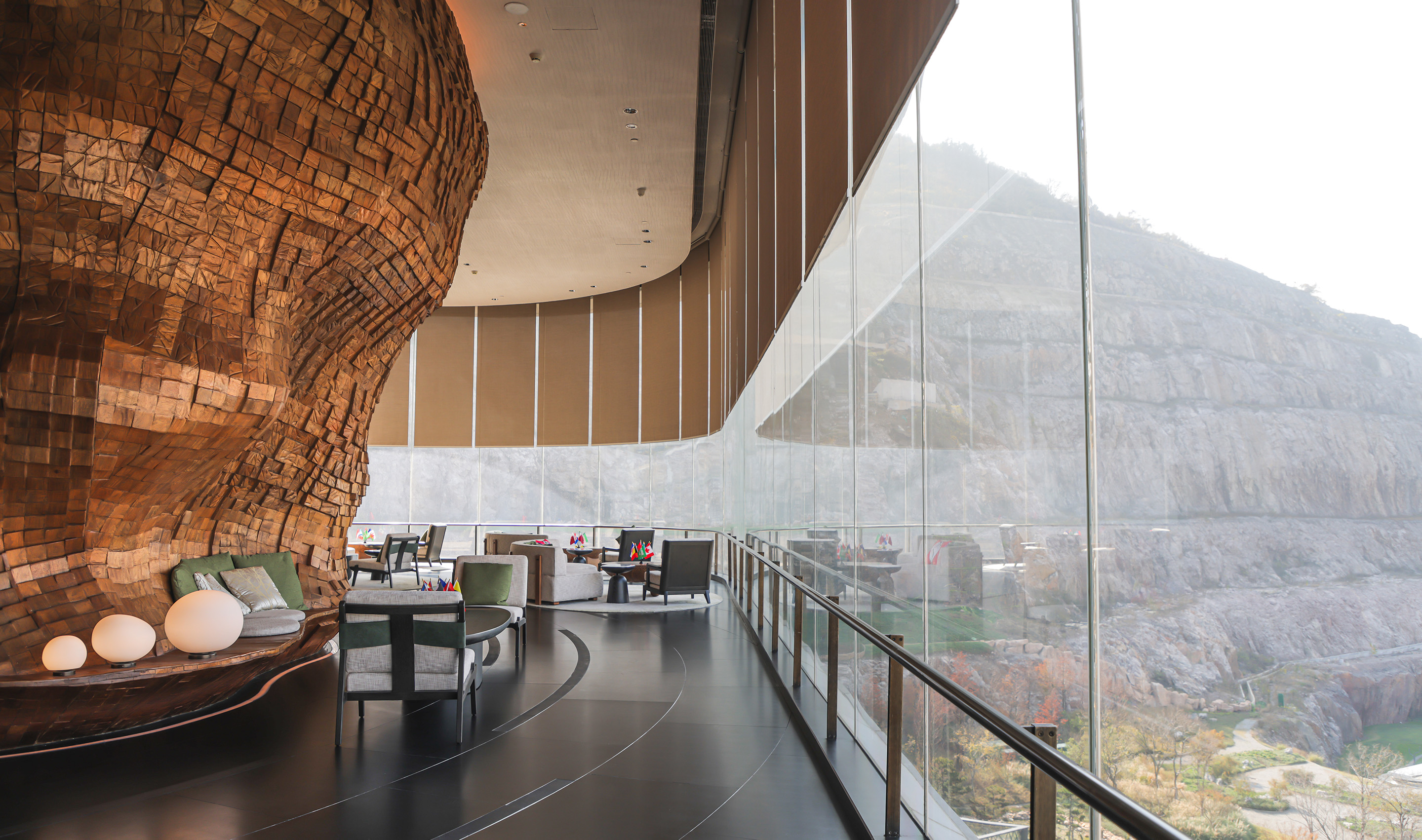 A China hospitality dining & social space with Lutron roller shades.