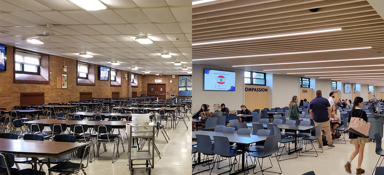A before/ after shot of Xaverian school's cafeteria 