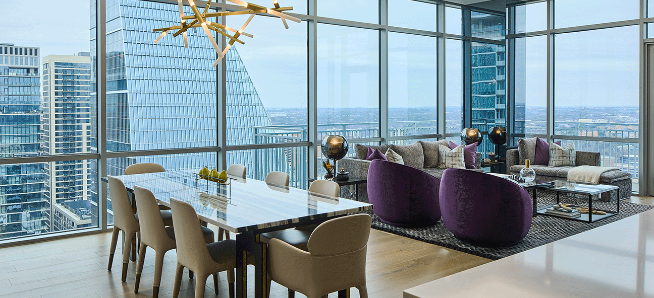 A living room in a high rise