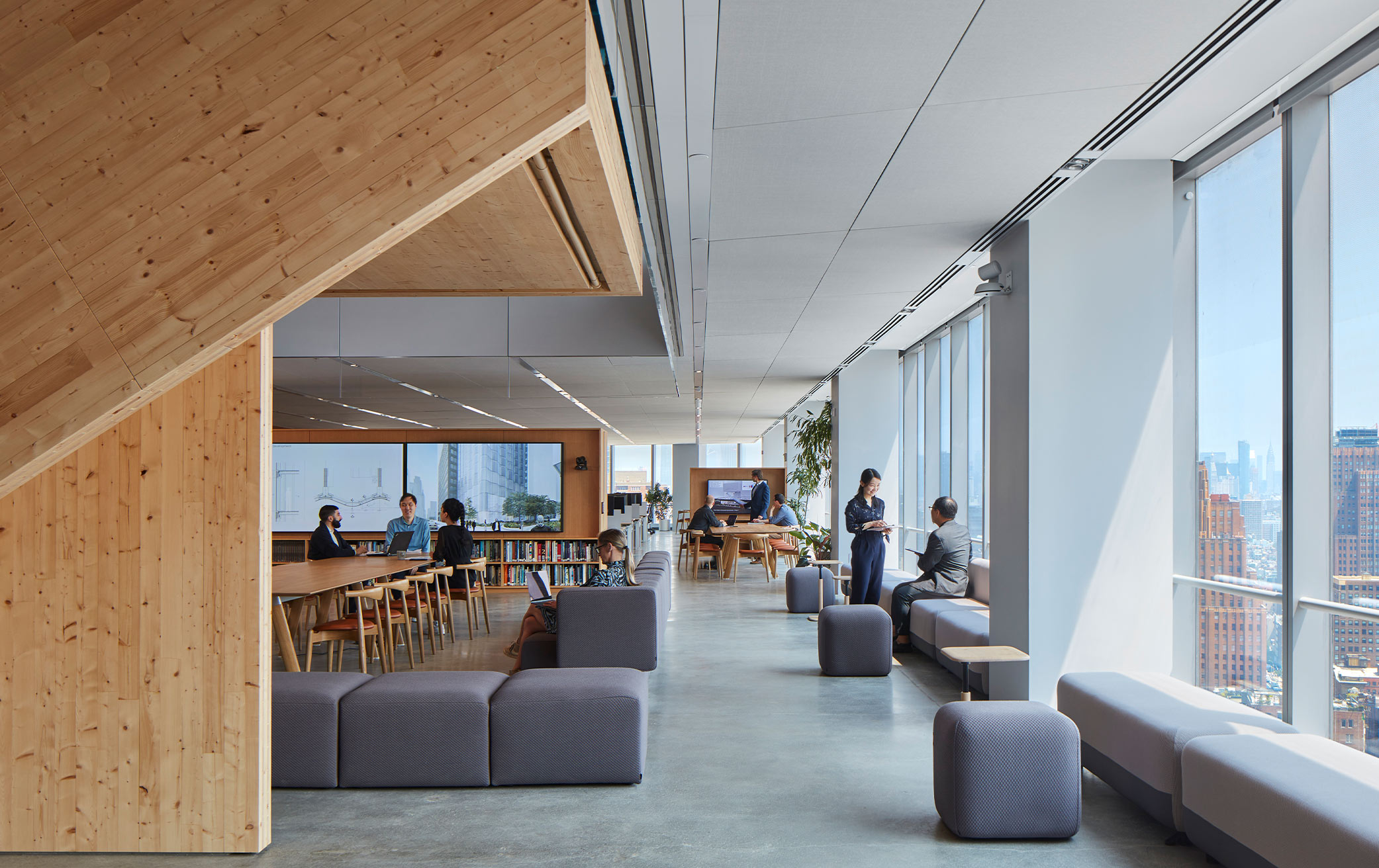 Daylighting offers design teams the ability to reduce artificial light in a space, lowering energy usage and harnessing the natural light occupants prefer. SOM identified this as a key strategy for improving the sustainability of their daylight-filled office space.     “We wanted to use the bare minimum of artificial light needed,” said Obinani. “With daylight sensors controlled by Lutron, we were able to program all the interior lights to recognize and respond to available daylight levels and shift as needed throughout the day. When daylight is illuminating the interior, the artificial lighting is automatically dimmed or turned off. The energy savings we’ve achieved have been remarkable.”
