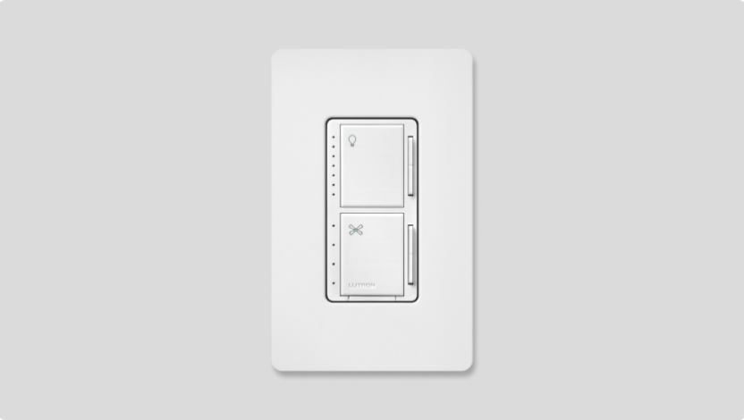 A product image of the Dual Fan Control and LED+ Dimmer switch.