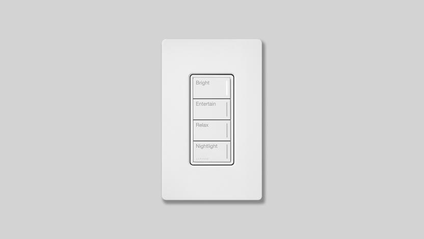 Sunnata wireless keypad with light bar and field-swappable buttons for standard wall plates