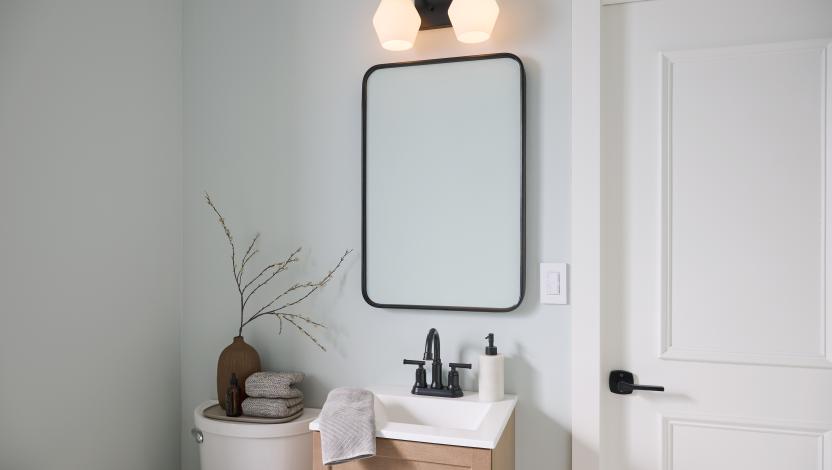 A Lutron switch used in a bathroom setting.