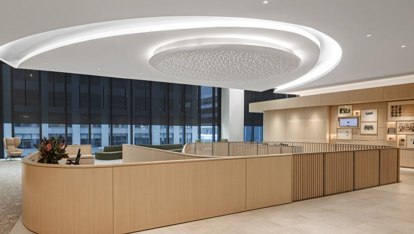 Athena cloud-connected building management system in modern commercial office lobby reception