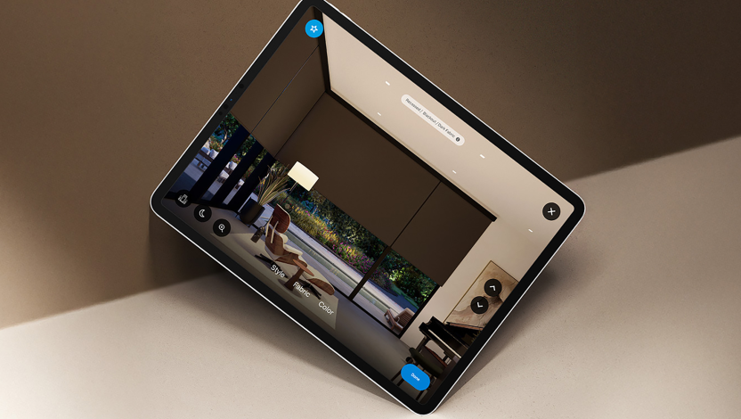 Lutron Luxury Experience App on an Pad, featuring interactive design visualization tools.