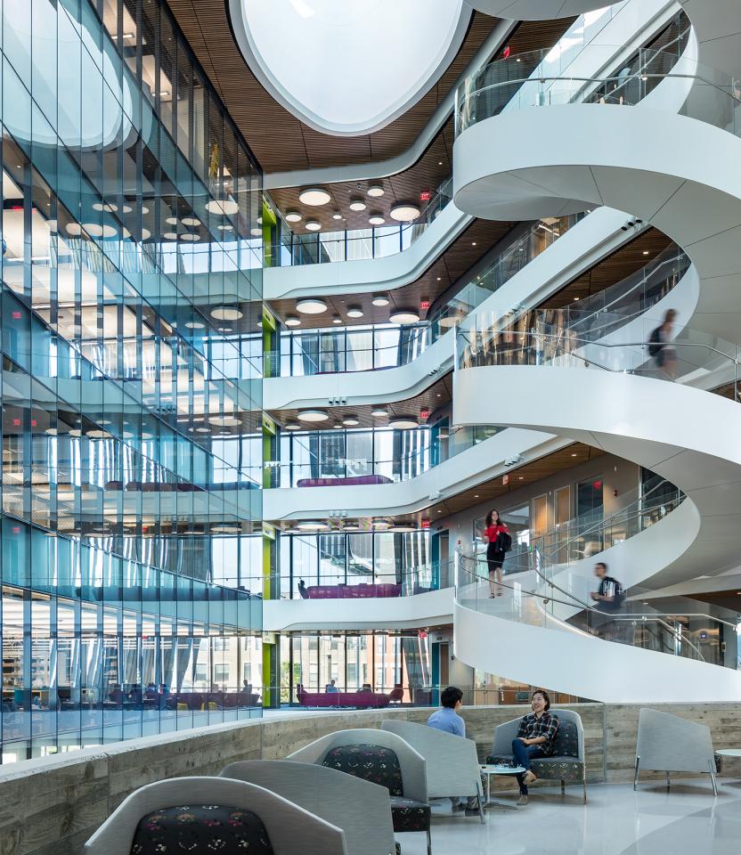 A Northeastern University commercial lobby & atrium with  Quantum. Warren Jagger Photography