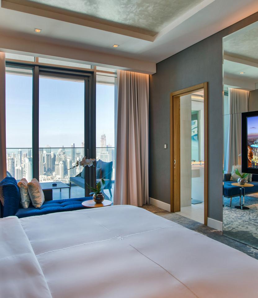 A Dubai hospitality Guest Room with Lutron myRoom XC, Palladiom, Keypads & Remotes