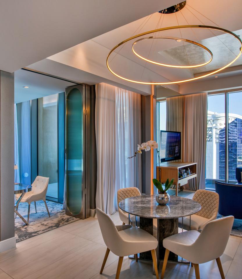 A Dubai hospitality residence with Lutron drapery, myRoom XC, Palladiom, keypads & remote