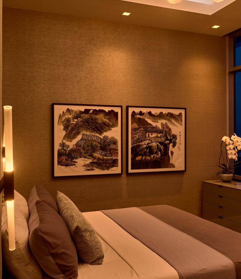 An Austin residential bedroom with Lutron Ketra lights, HomeWorks, and Picos.