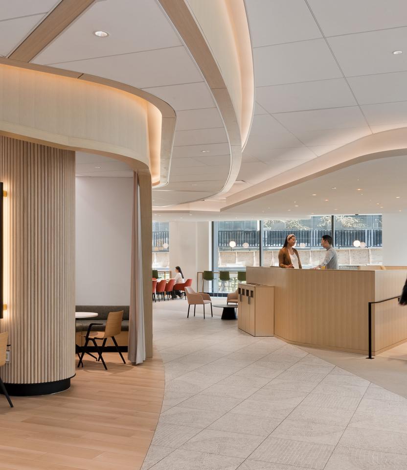 A New York City commercial collaborative space with Lutron embedded fixture technology and Athena.