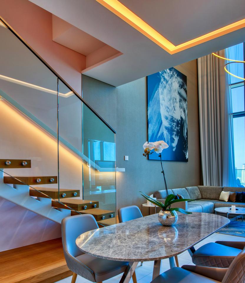 A Dubai hospitality residence with Lutron drapery, myRoom XC, Palladiom, keypads & remotes