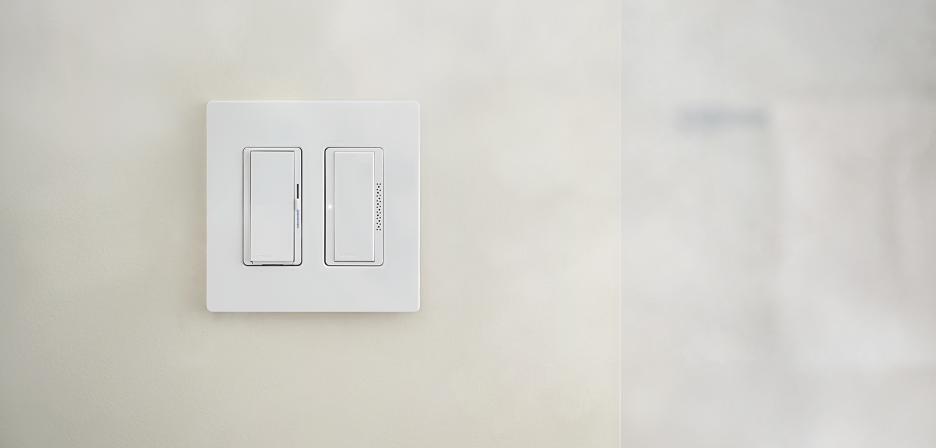 Bathroom wall switch with Humidity Sensor Switch and Diva dimmer with Night Mode detecting steam from a shower.