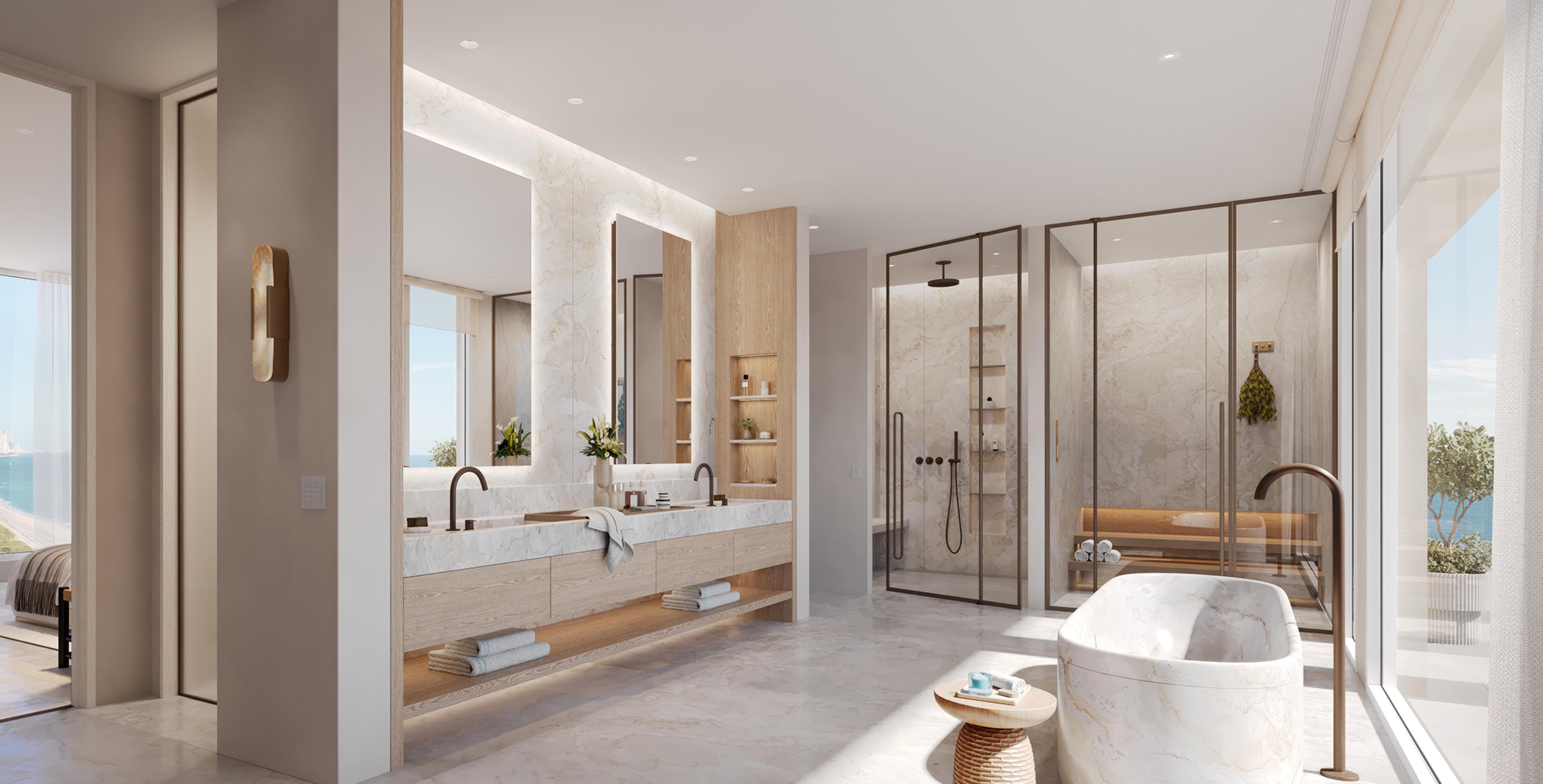 Bright bathroom with natural daylight and mirror lighting.
