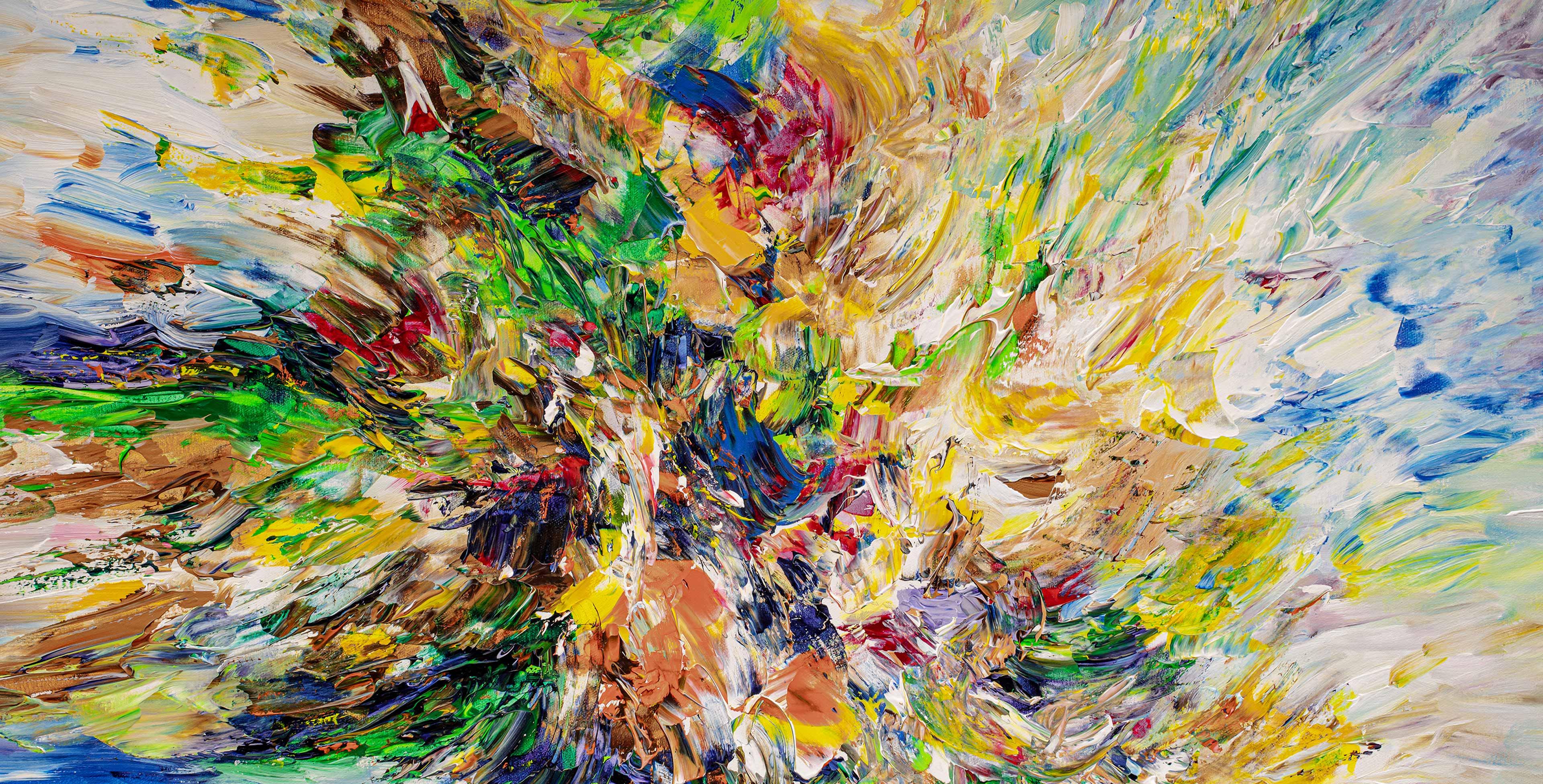 Abstract artwork with paint strokes using Ketra Natural White Light in “Off” mode.