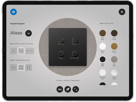 Premium iPad interface for visualizing custom keypad and shading configurations.
