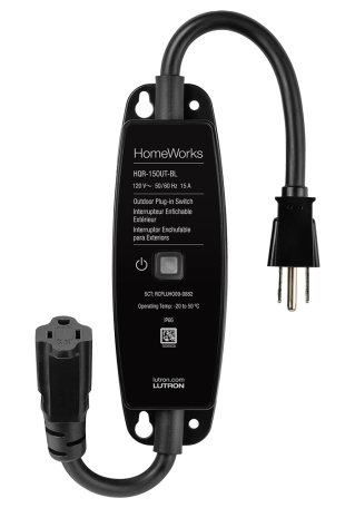 Close-up of black plug-in switch for outdoor lighting.