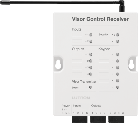 Visor-mounted control receiver for contact closure control of garages and gates.