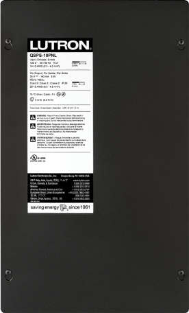 Close-up of power supply and panel for Lutron shade system.
